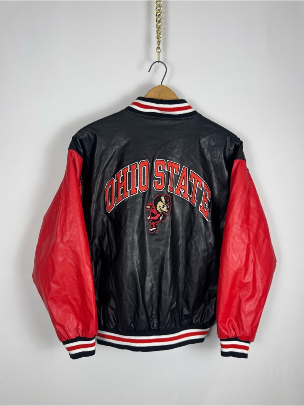 Vintage Ohio State Steve & Barry's Black and Red Varsity Leather Jacket
